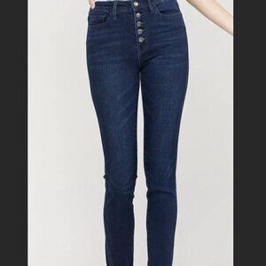 Free People Button Fly High Rise Dark Wash Jeans Sz 27